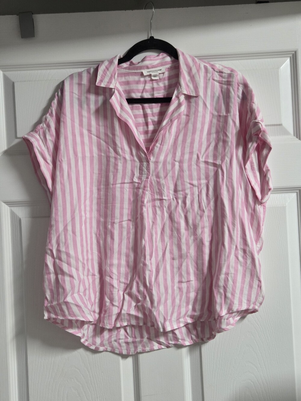 beachlunchlounge Women's Pink and White Striped Top Size L